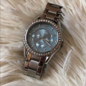 Fossil Watch Riley Blue Dial Silvertone